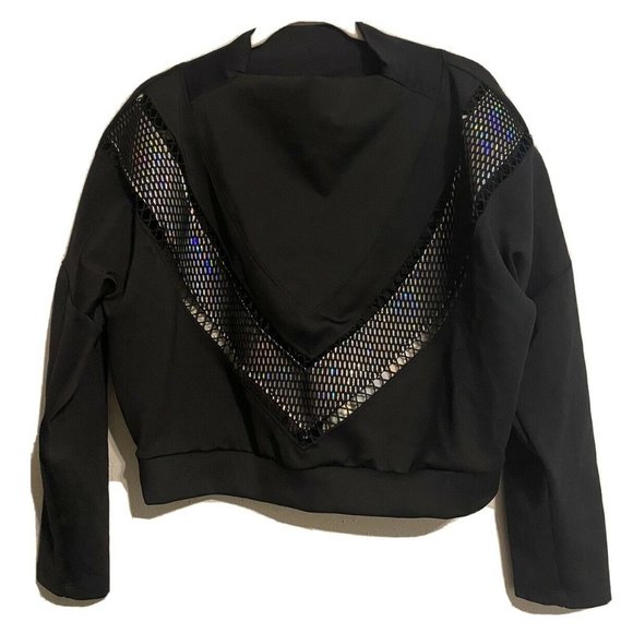 Koral Tops - Koral Black Silver Shimmer Mesh Crop Pullover S
